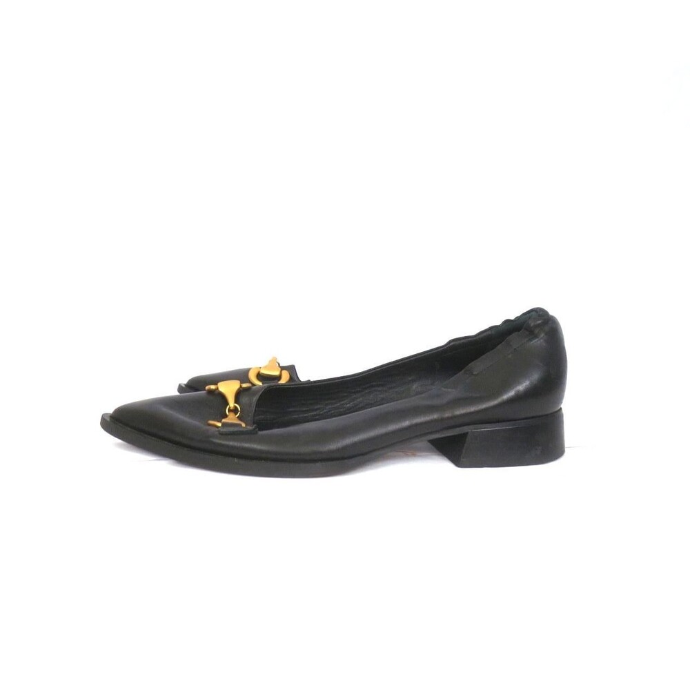 Ma&Lo Made in Italy Black Leather Slip Ons Gold Buckle Women's 8.5